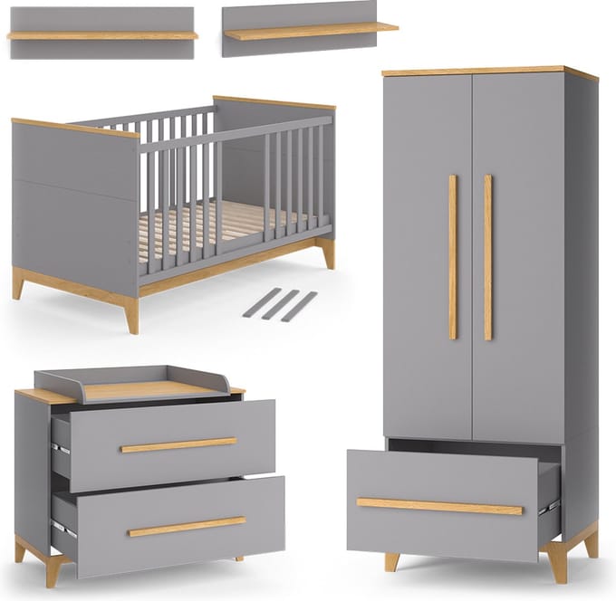 Vitalispa Malia Kinderkamer set – Set van 4 Grijs/eiken