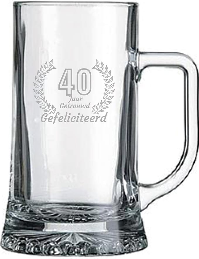 Gegraveerde Bierpul 50cl Gefeliciteerd 40 jaar getrouwd