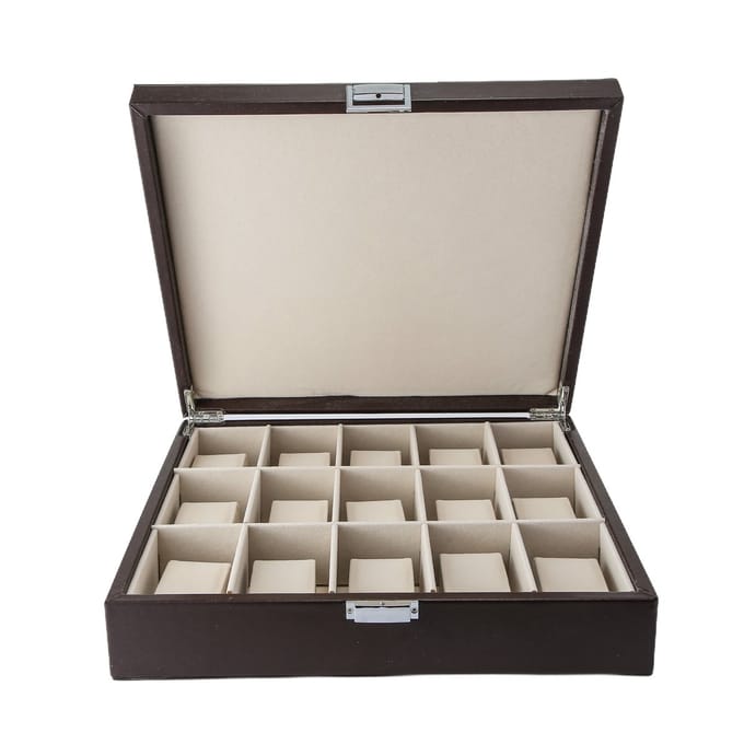 Emilie collection - horlogedoos - bruin - luxe opbergdoos voor 15 horloges - maat large