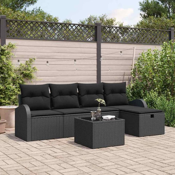 vidaXL - Bankstel - 6 - st - Zwart - poly - rattan