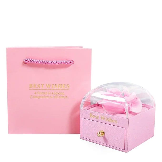Coffret cadeau en forme de rose avec tiroir, couleur macaron, pour mariage, Saint-Valentin, anniversaire rose