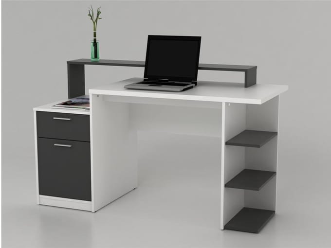Vente-unique Bureau met opbergruimtes ZACHARIE - Wit en grijs