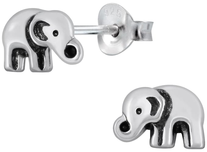 Joy|S - Zilveren olifantje oorbellen - 6 x 8 mm - geoxideerd