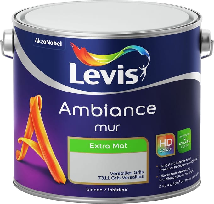 Levis - Ambiance Mur Extra Mat - Versailles Grijs - 2,5 L