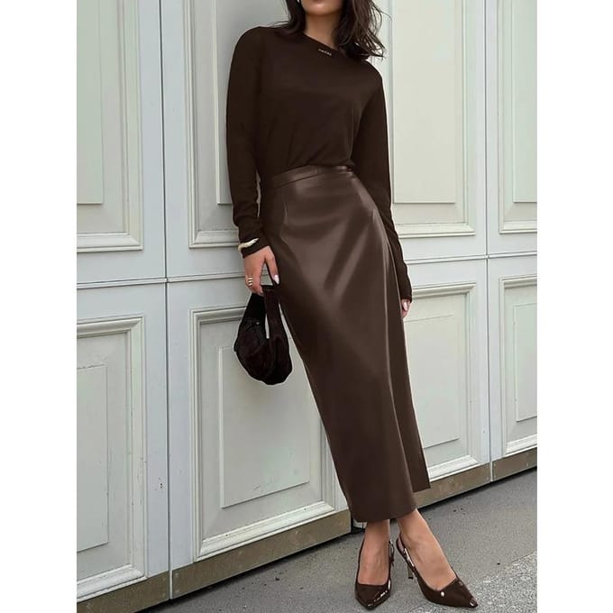 High-end leren rok Herfst Sexy High-waisted Slim Heuppakrok XL gray