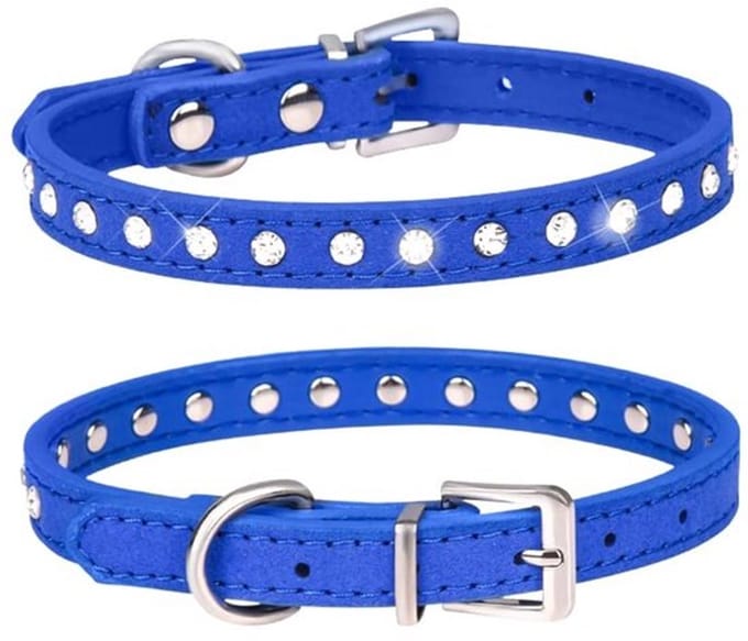 Store_7 Oogverblindende Bling Kraag Donkerblauw Suède Leer