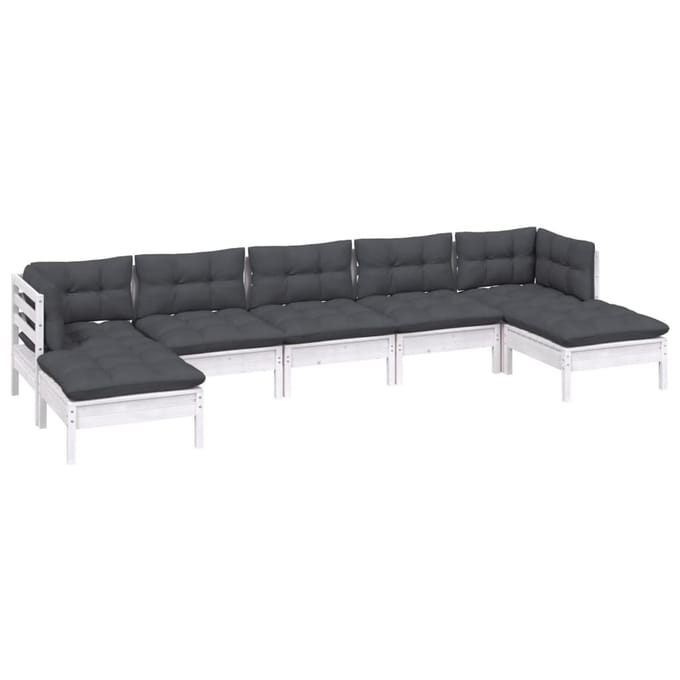 vidaXL - 7-delige - Loungeset - met - kussens - grenenhout - wit