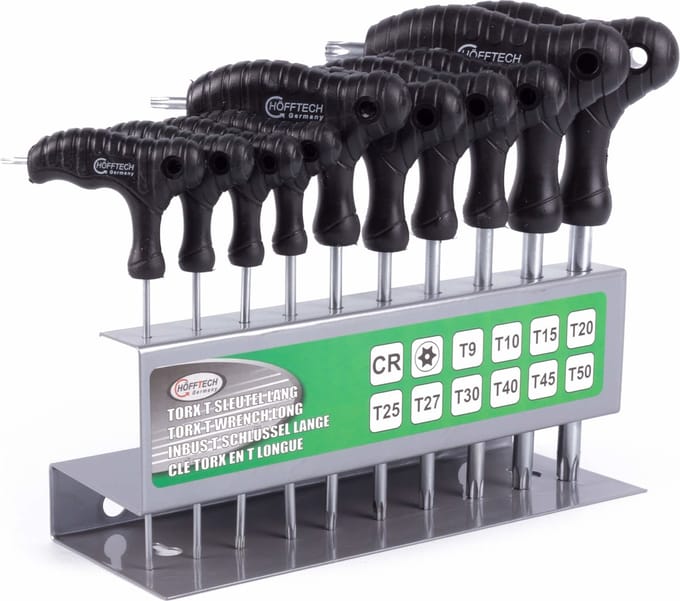 Hofftech T-Greep Torxsleutel Set - 10-delig - Inclusief Opbergrek - T9 t/m T50 - Chroom-vanadiumstaal