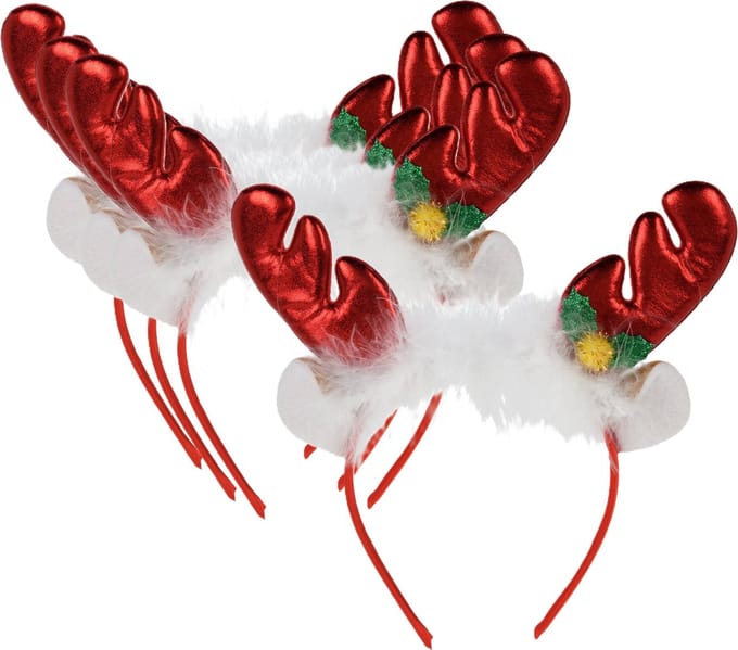 Home & styling Kerst diadeems/haarbanden - 4x - rendier gewei met oren - rood - polyester