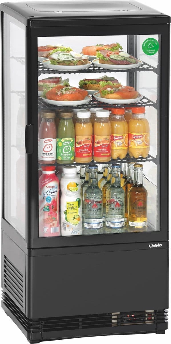 Bartscher Mini-koelvitrine 78L - Zwart - 3 roosters - LED-verlichting - 435x385x960mm