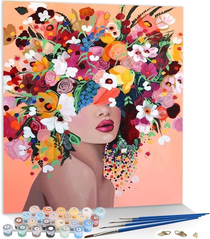 CE - Schilderen op Nummer - Ongeframeerd Canvas - 40x50 cm - Vrouw & Bloemen