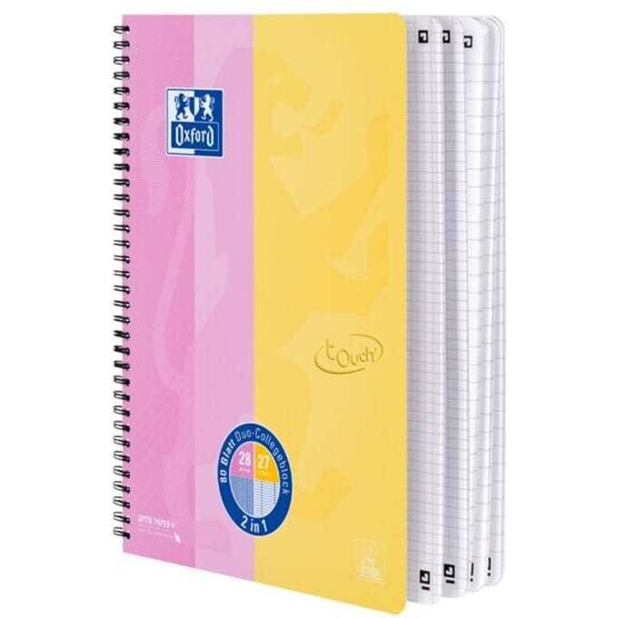 Collegeblok Oxford Touch duo A4+lijn/ruit 5mm 160 pagina's