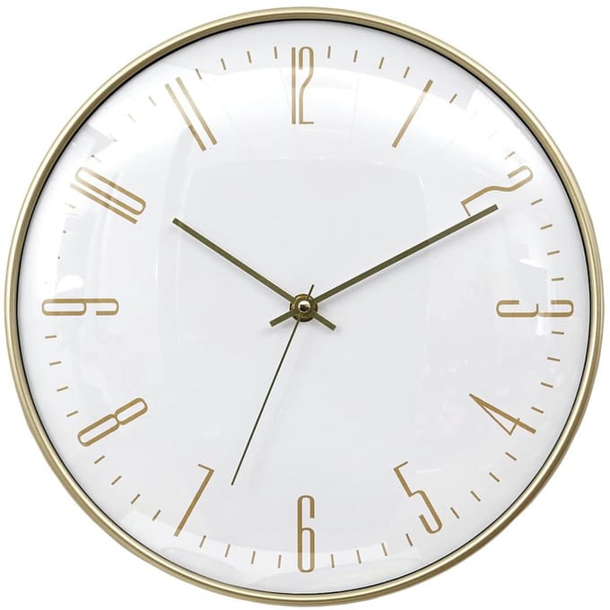Home deco factory stille wandklok - goud/wit - D30 cm - kunststof