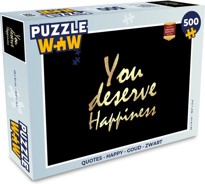 Puzzel Quotes - Happy - Goud - Zwart - Legpuzzel - Puzzel 500 stukjes