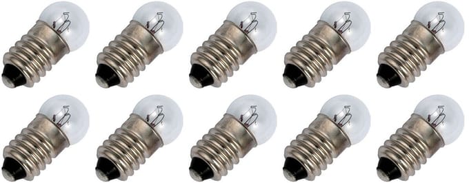 Signaallamp E10 6V 0.36W - 60 mAh - 10 stuks - G11 Gloeilamp Ø11mm - 24mm - 2500K - Dimbaar