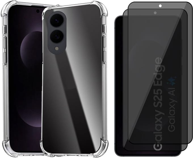 Hoesje geschikt voor Samsung Galaxy S25 Edge - 2x Privacy Screenprotector Volledig Dekkend Glas - Shockproof Transparant