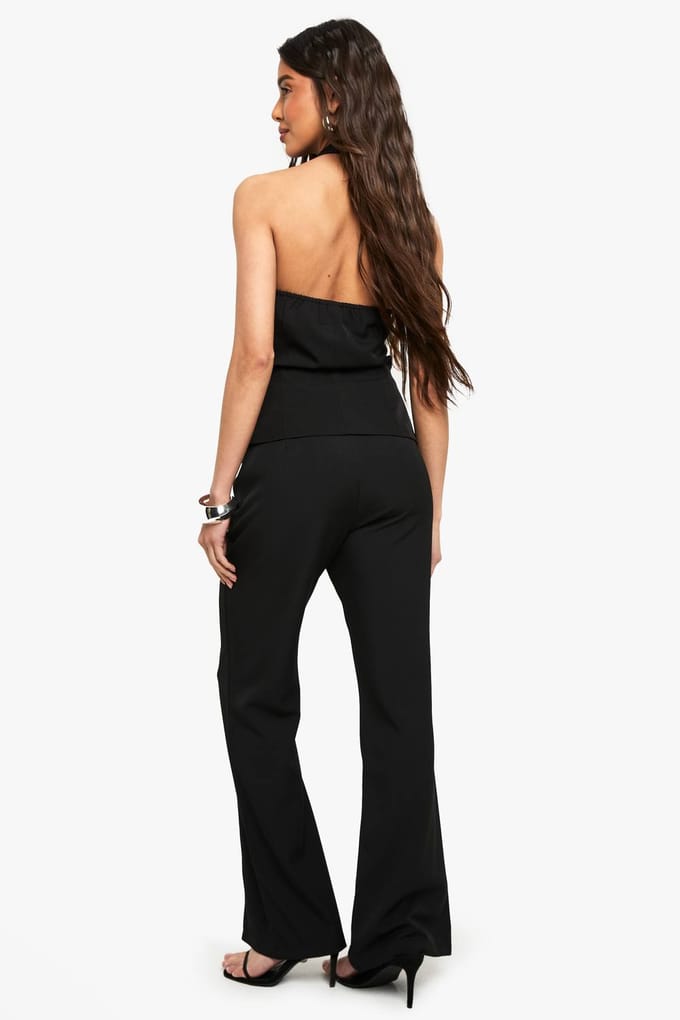 boohoo Dames Button Detail Slim Flare Trouser | Zwart | Maat: 34