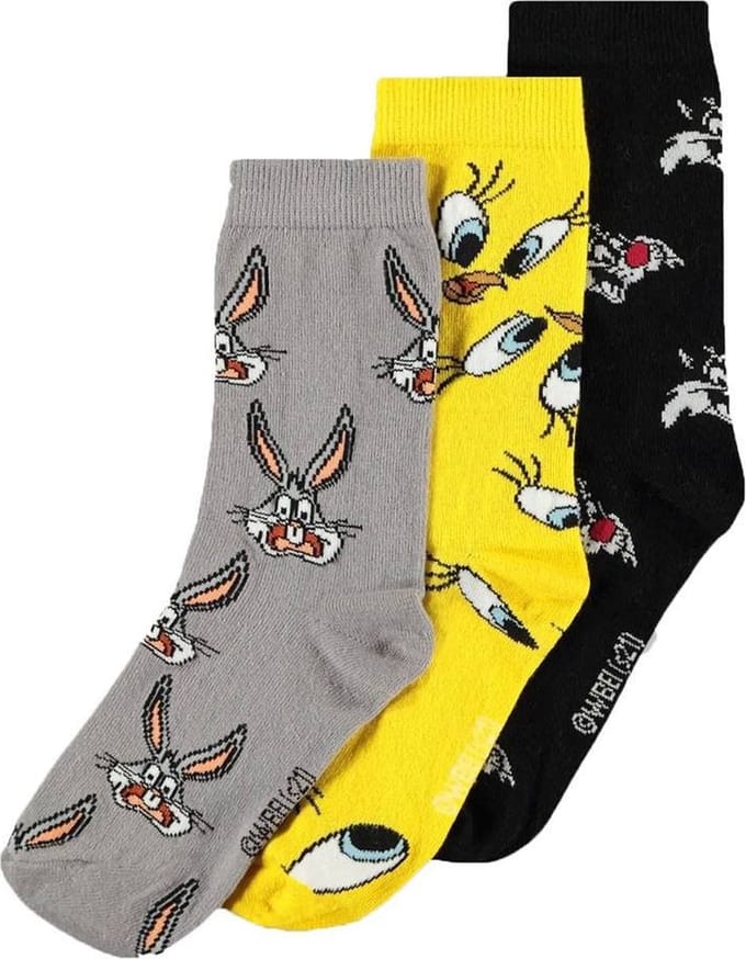 Looney Tunes - Set van 3 (Bugs, Tweety, Sylvester) Sokken - 35/38 - Multicolours