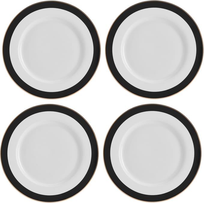 Mikasa - Dinerborden - Luxe Deco - China - Zwart Wit Goud - Set van 4 - 27.5cm