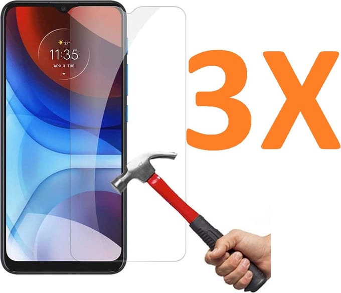 Screenprotector Glas - Tempered Glass Screen Protector Geschikt voor: Motorola Moto E7  - 3x