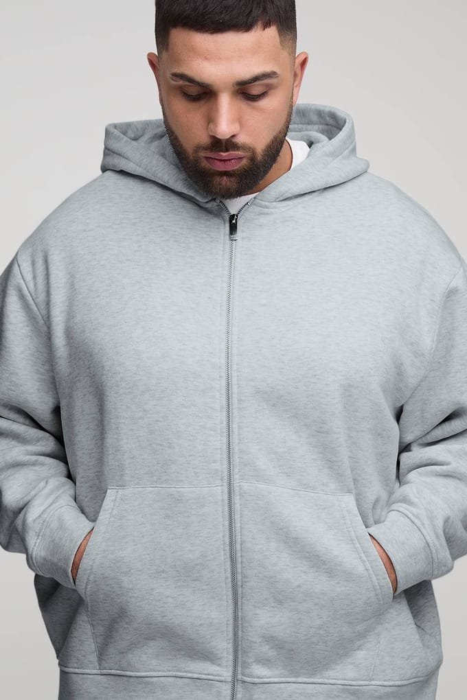 Plus Basic Oversized Hoodie met ritssluiting | Grey Marl | Size 2XL
