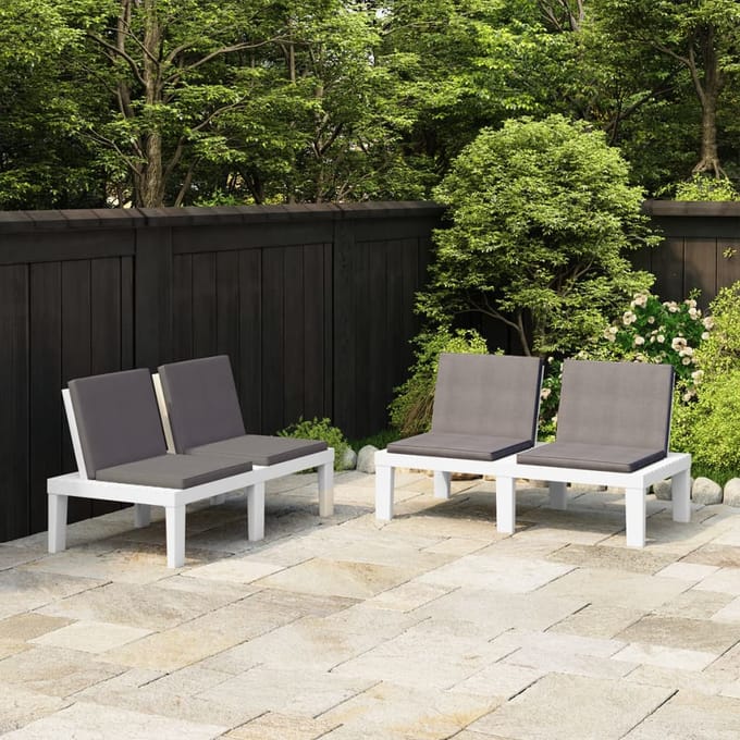 vidaXL - Loungebanken - 2 - st - met - kussens - kunststof - wit
