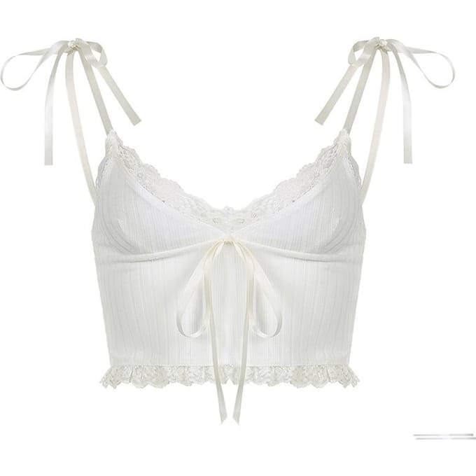 Nieuwe Vetersluiting Jarretel Sexy Korte V-hals Vest Top L wit