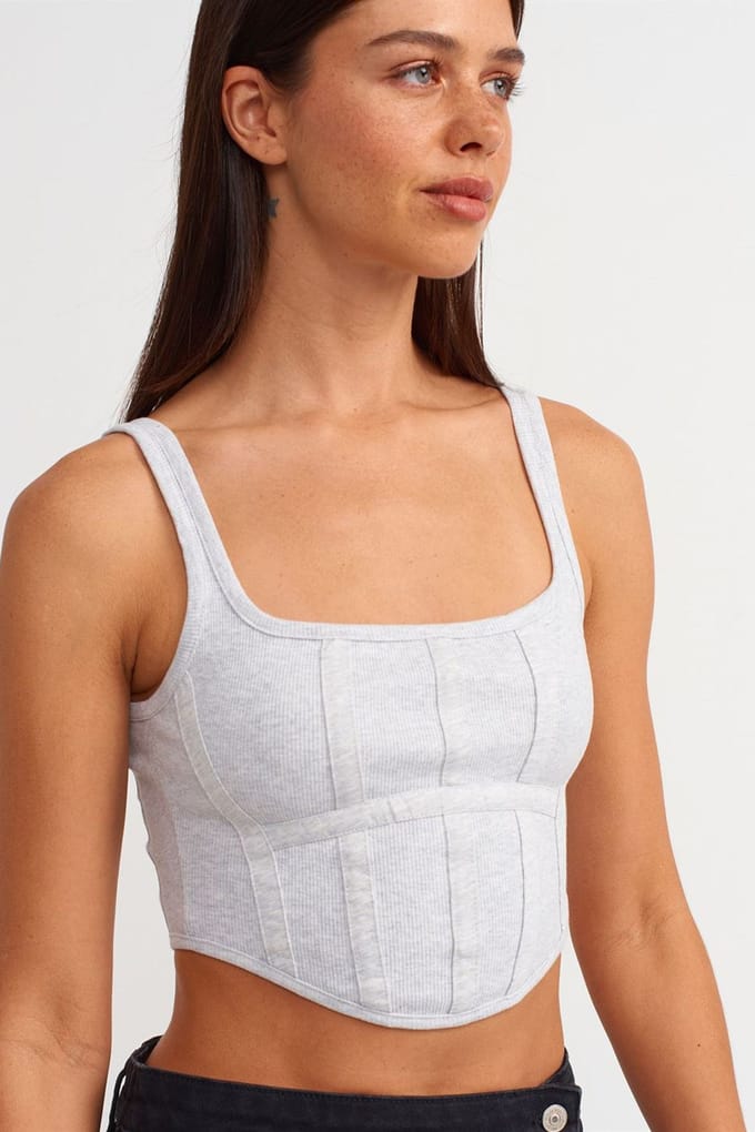 Aansluitend Cropped Korset Top met Vierkante Halslijn