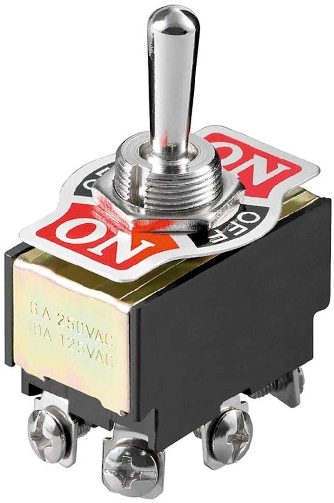 Goobay Toggle Switch Miniature, 2x ON - OFF - ON, 6 Pins with Screw Terminals