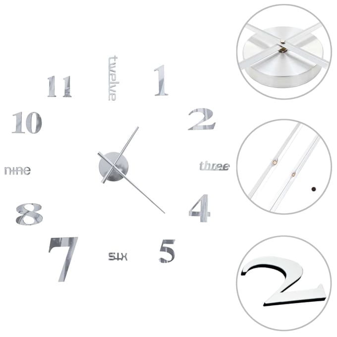 vidaXL - 3D-wandklok - 100 - cm - XXL - modern - zilverkleurig