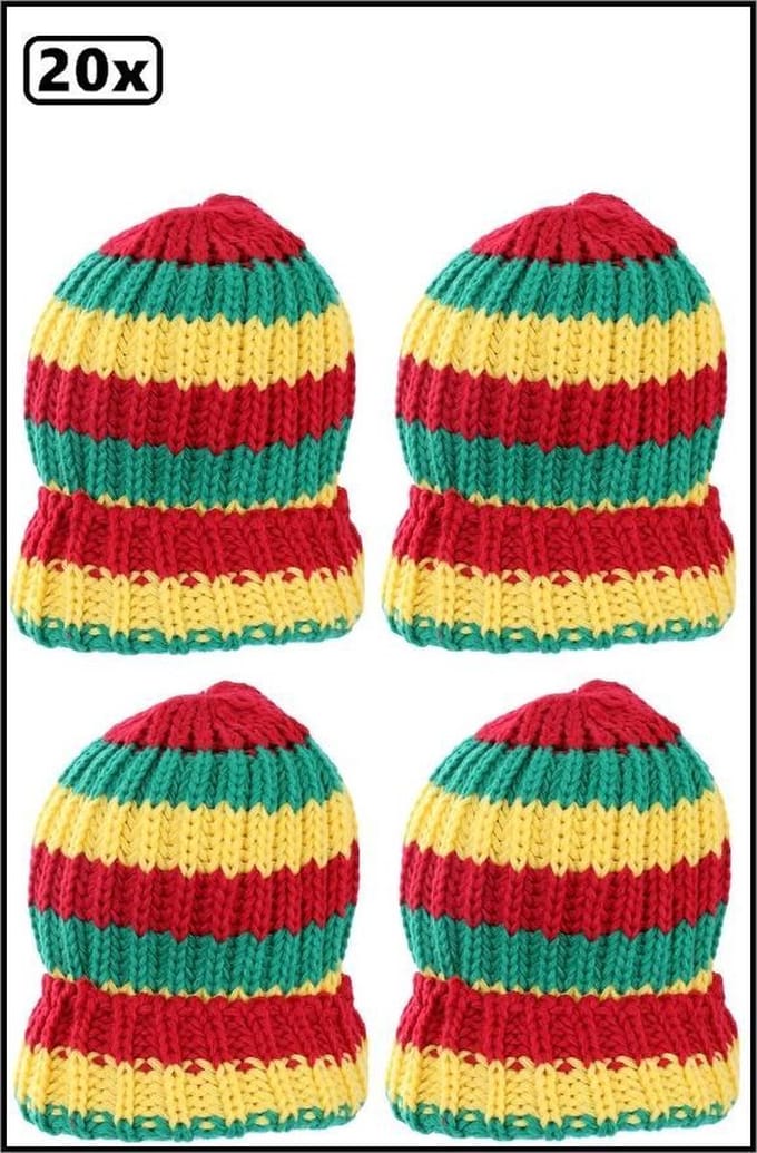 20x Muts gebreid rood/geel/groen