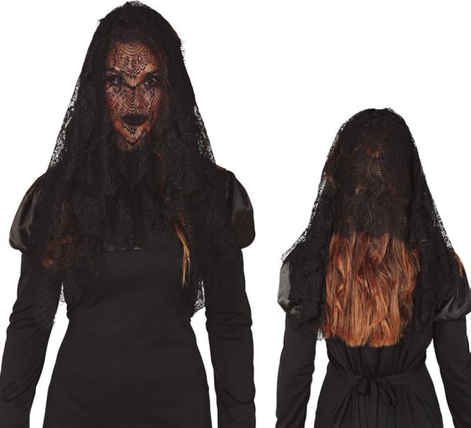 Fiestas Guirca - Zwarte sluier - Halloween - Halloween accessoires - Halloween verkleden
