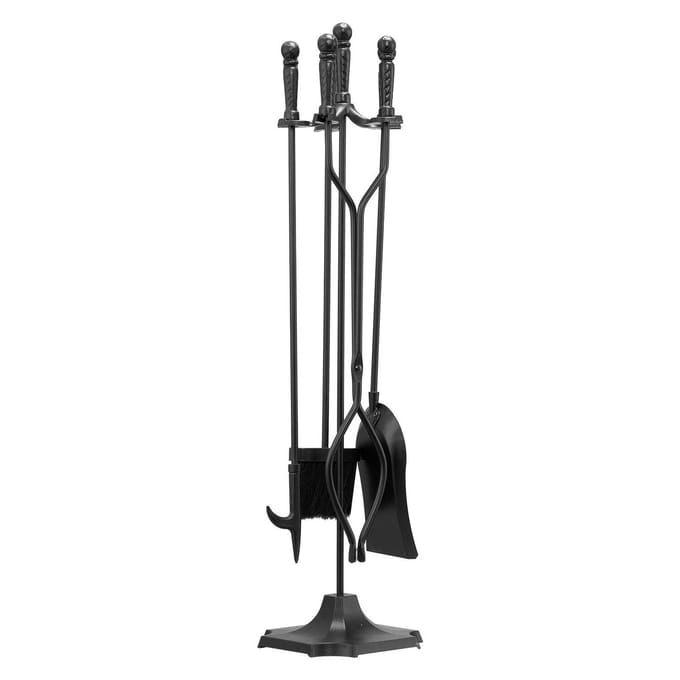 Ensemble d'outils pour cheminée, Ensemble d'outils pour feu 5 pièces et support avec support à cinq branches, Pince, Pelle à cendres, Brosse, Pique à feu, Cheminée en fer forgé