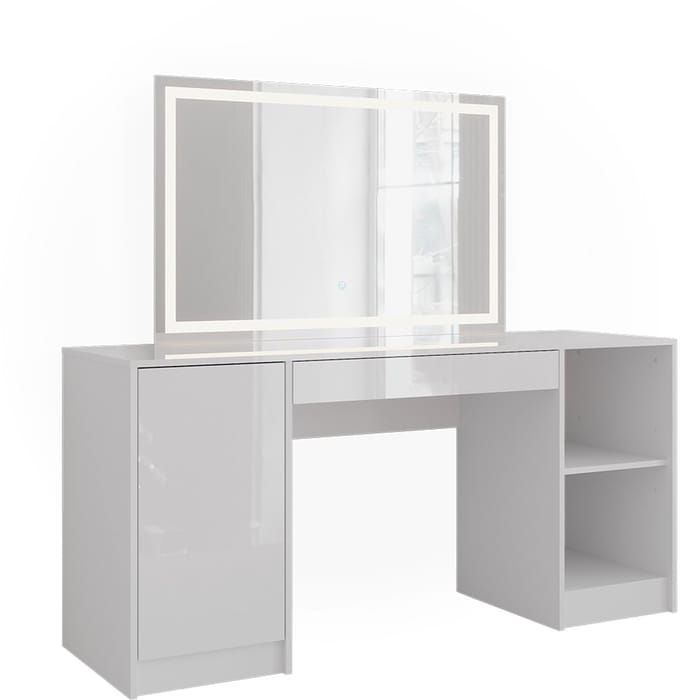 Vicco Sherry Kaptafel met licht – 158.2 cm met LED-spiegel Wit/wit hoogglans