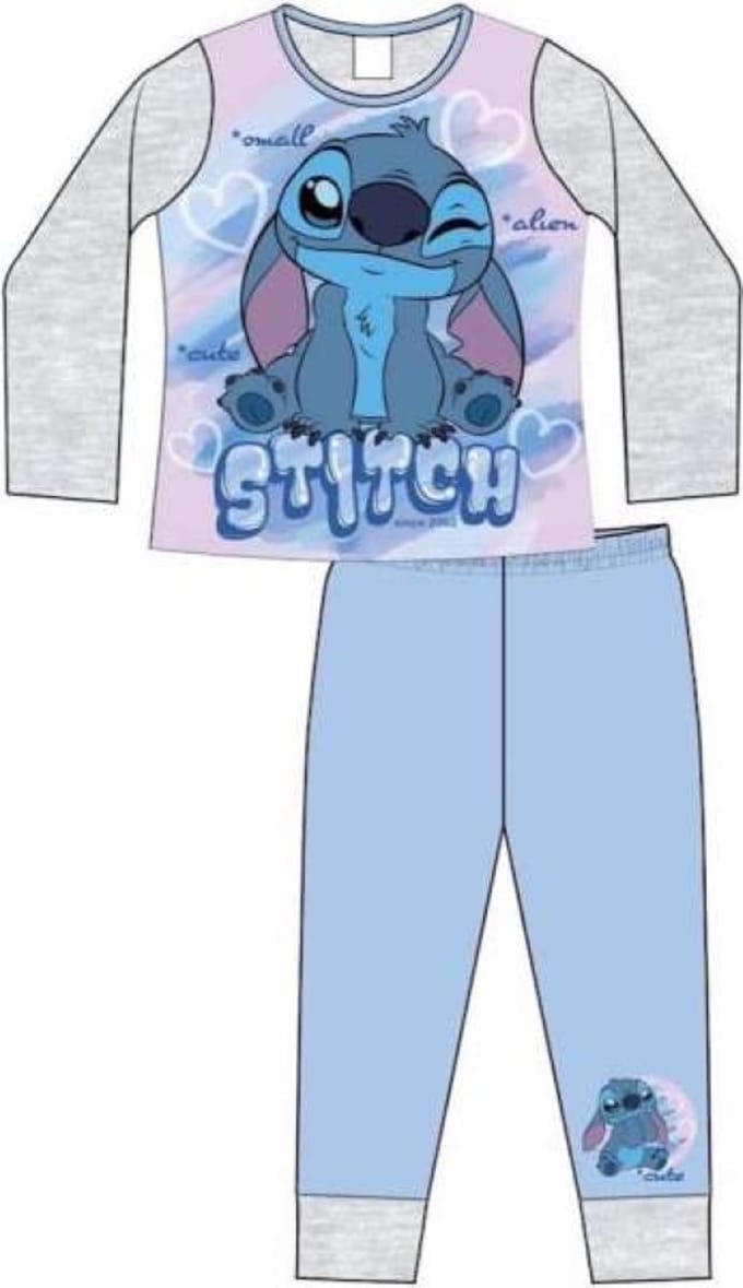 Lilo en Stitch - Kinderpyjama - Pyjama - Maat 122/128 - Blauw met Grijs