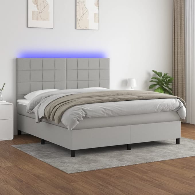 vidaXL - Boxspring - met - matras - en - LED - stof - lichtgrijs - 160x200 - cm