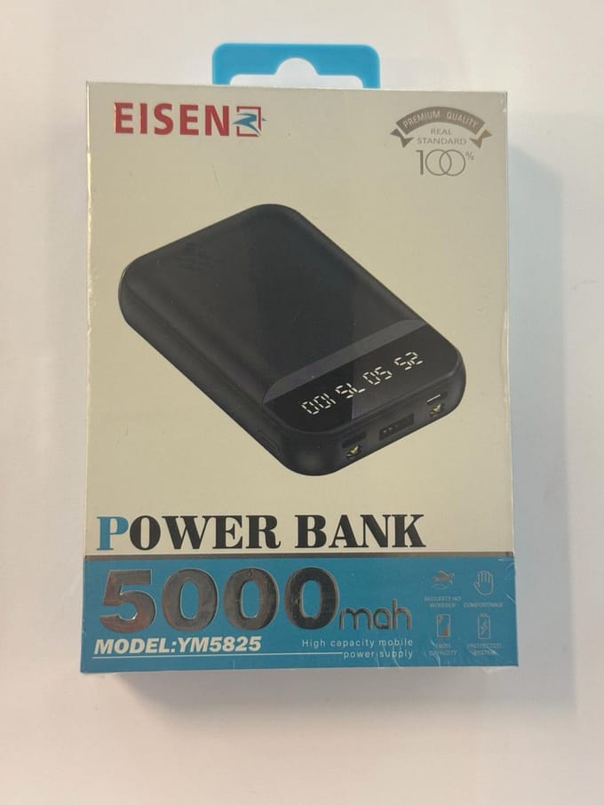 Eisenz Powerbank 5000mAh – Compacte Snellader met LED Display – USB & Type-C – Model YM5825 - Zwart