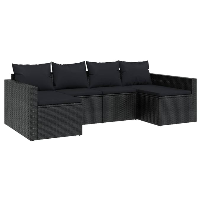 vidaXL - 2-delige - Loungeset - met - kussens - poly - rattan - zwart