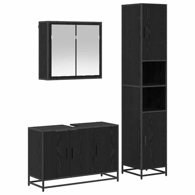 vidaXL - Badkamermeubel - Set - 3 - st - Zwart - Eiken - 90 - x - 33 - x - 60 - cm