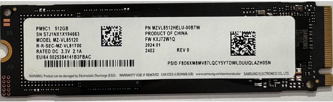 Samsung 512GB NVME SSD PCIe Gen4 - MZ-VL85120 - BULK
