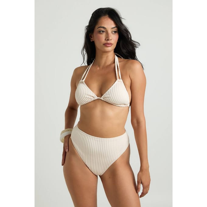 boohoo Dames Textuurlijke Driehoek Bikini Top & High Waisted Bikini Bottoms Set | Ivoor | Maat: 44