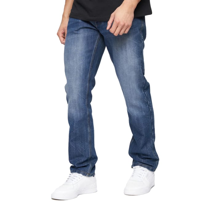 Crosshatch Heren New Techno Denim Jeans met reliëf (Stone Wash)
