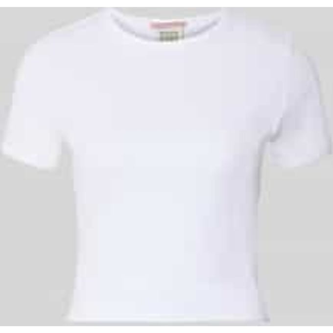 Cropped T-shirt met geribde ronde hals