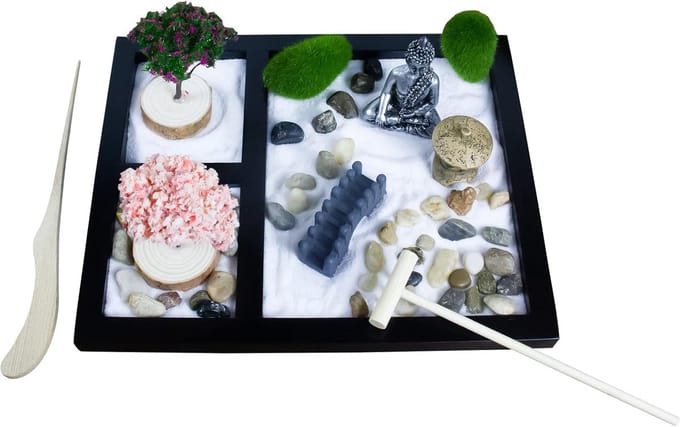 Zen Tuin Set - Meditatie Tafel - Ontspanning Thuis - Inclusief Accessoires - 216 cm - Wit