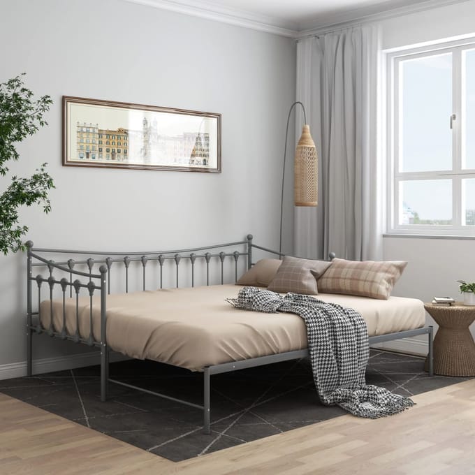 vidaXL - Slaapbank - uittrekbaar - metaal - grijs - 90x200 - cm