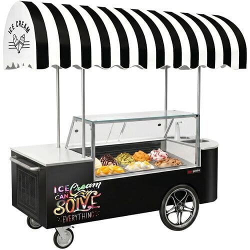 GGM Gastro Speiseeiswagen - 2146mm - mit Waschbecken & eckiger Eistheke - für 9x 5 Liter Eisbehälter Zwart / Wit