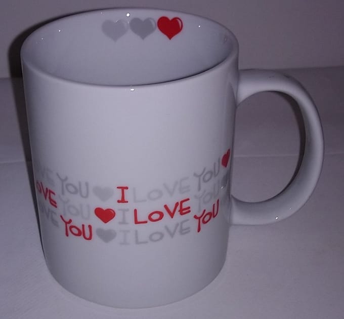 Gifa - Mok - I Love You - Grijs/Rood - Keramiek