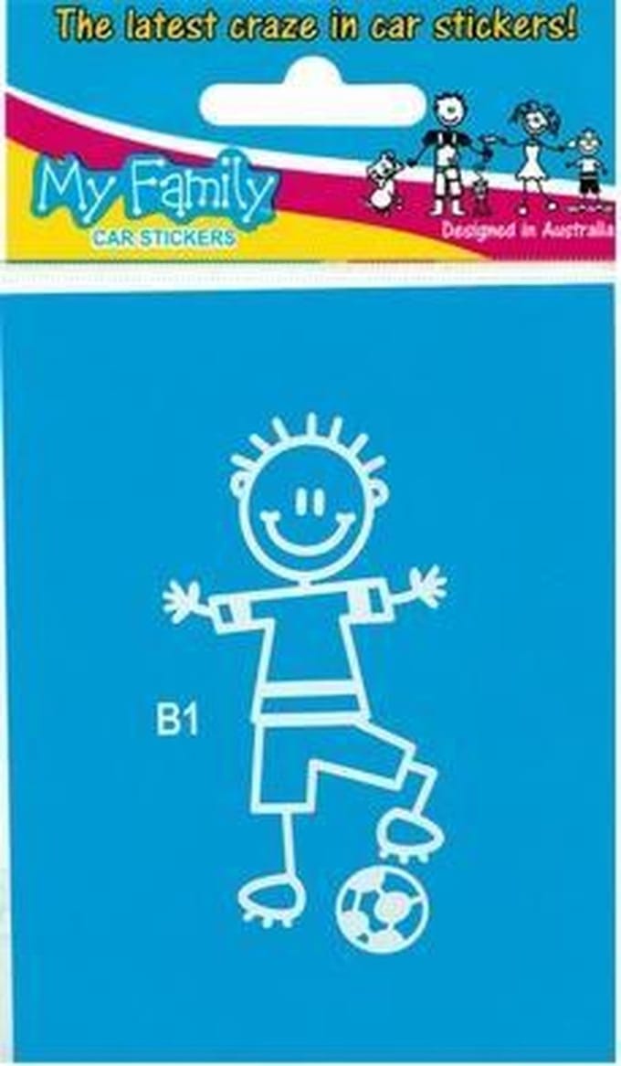 Jongen met voetbal - autosticker - wit - 7,5 cm
