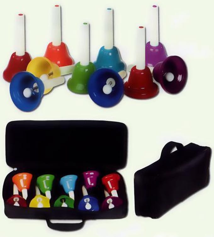 GO Percussion Handbellen 10 stuks, incl.opberg zak. (Dezelfde kleur als de BOOMWHACKERS)
