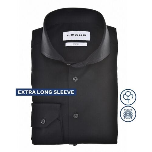 Ledûb Overhemd Slim Solid Color Cotton Jersey Stretch Extra Long Sleeve Mouwlengte 7 Zwart / male